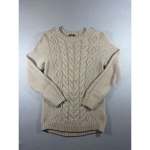 Cabelas Womens Medium Tan Brown Cable-Knit Pullover Tunic Sweater Fisherman